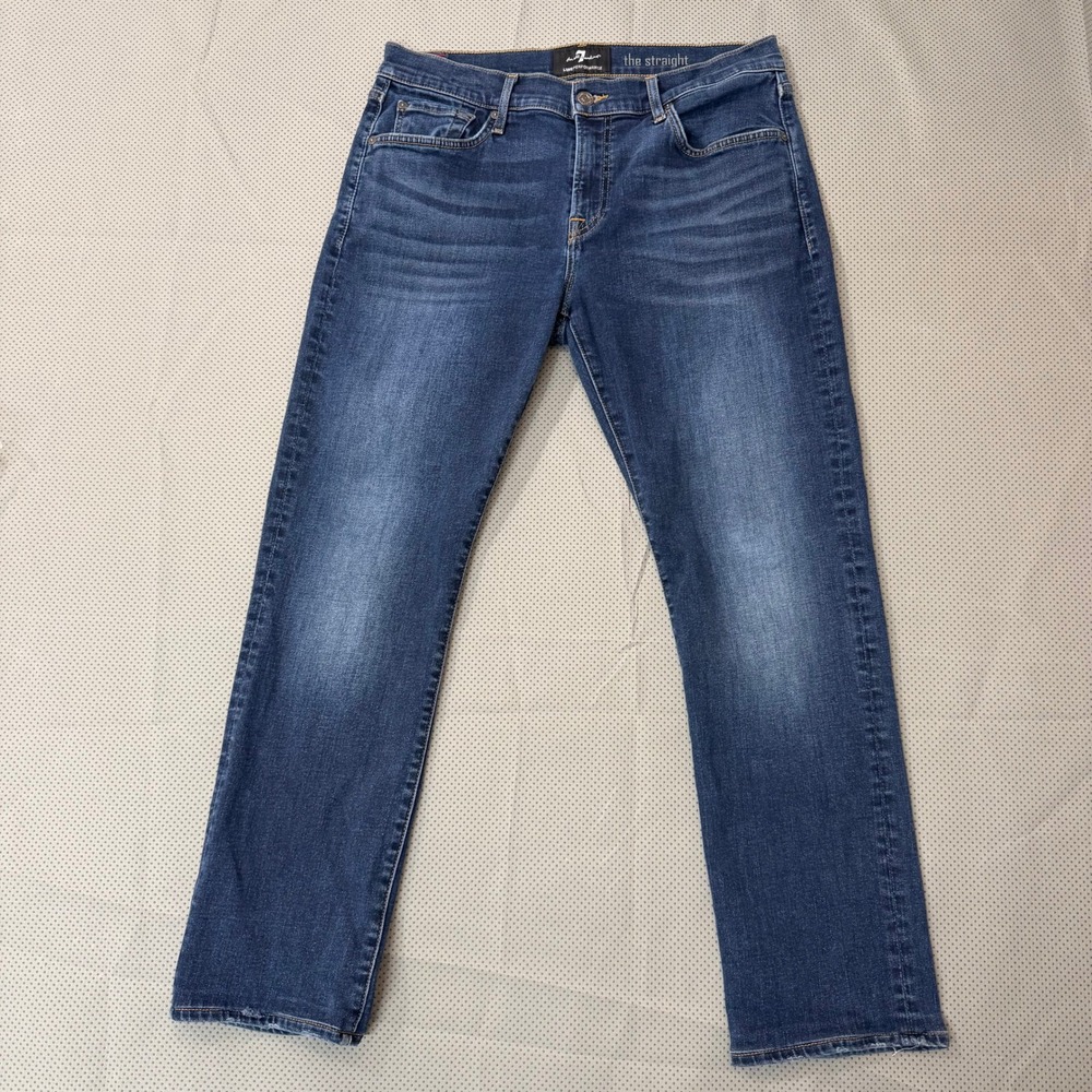 7 For All Mankind The Straight Mens 33 Blue Luxe Performance Stretch Jeans